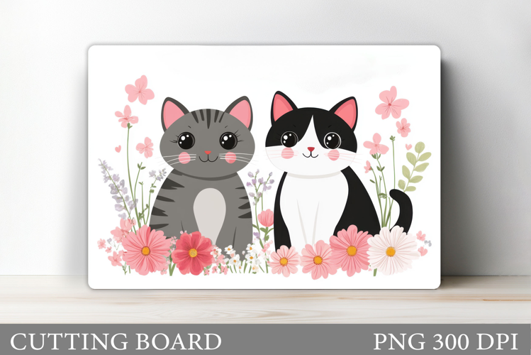 Cute Cats Cutting Board. Cat Flowers Cutting Board Design