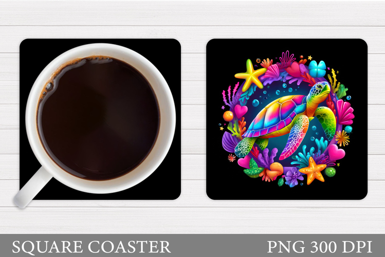 Turtle Square Coaster Design. Sea Turtle Coaster Sublimation