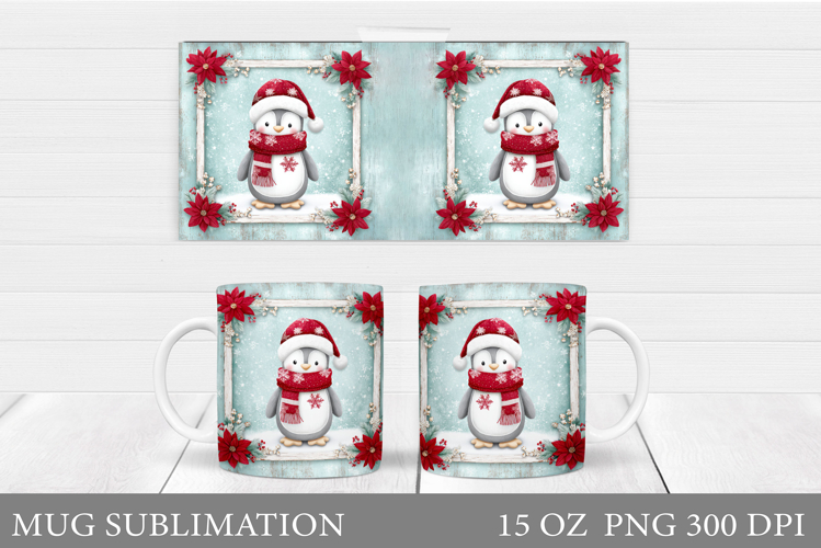 Christmas Penguin Mug Sublimation. Christmas Mug Design