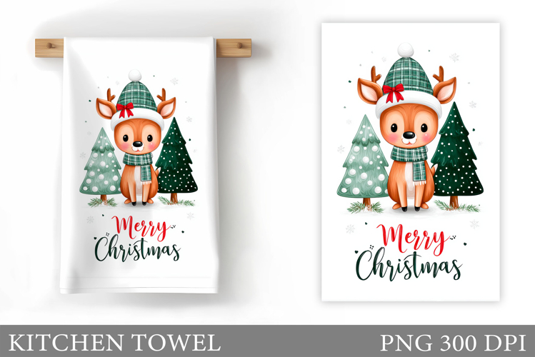Christmas Deer Kitchen Towel. Christmas Kitchen Towel Design