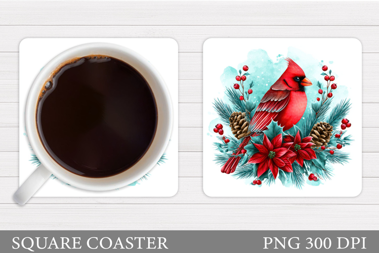 Cardinal Coaster Sublimation. Christmas Coaster Design