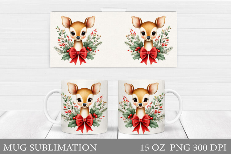 Christmas Deer Mug Design. Cute Deer Mug Sublimation example image 1