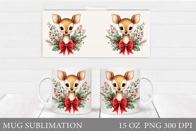 Christmas Deer Mug Design. Cute Deer Mug Sublimation