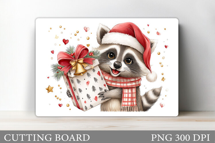Christmas Raccoon Cutting Board. Christmas Cutting Board example image 1