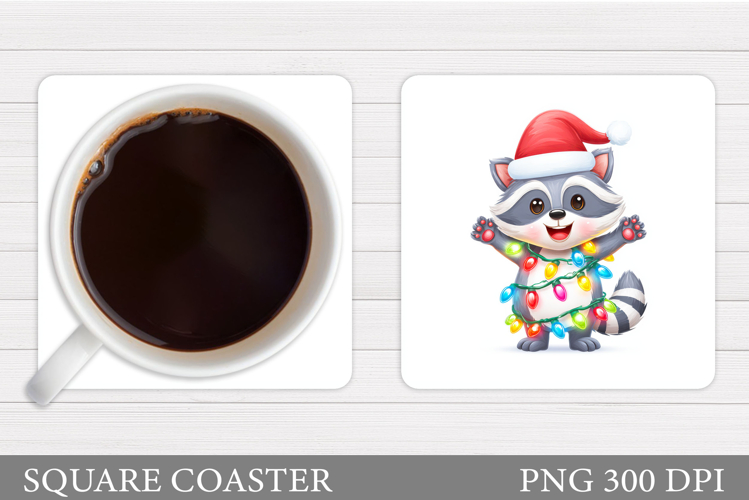Christmas Raccoon Coaster. Christmas Coaster Sublimation
