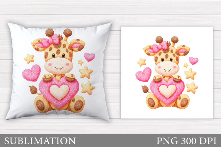 Valentines Giraffe Pillow. Valentines Pillow Sublimation example image 1