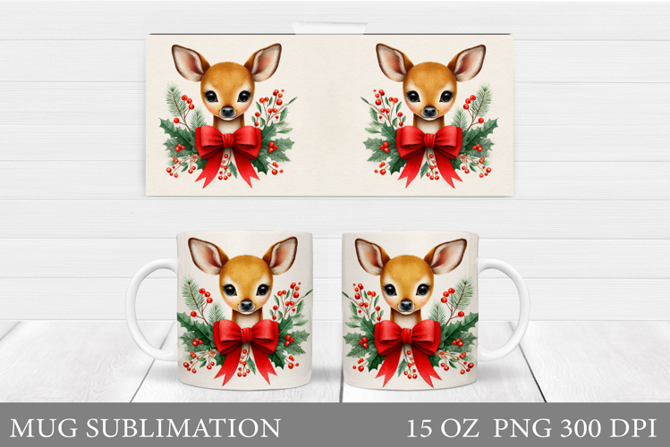 Christmas Deer Mug Design. Cute Deer Mug Sublimation