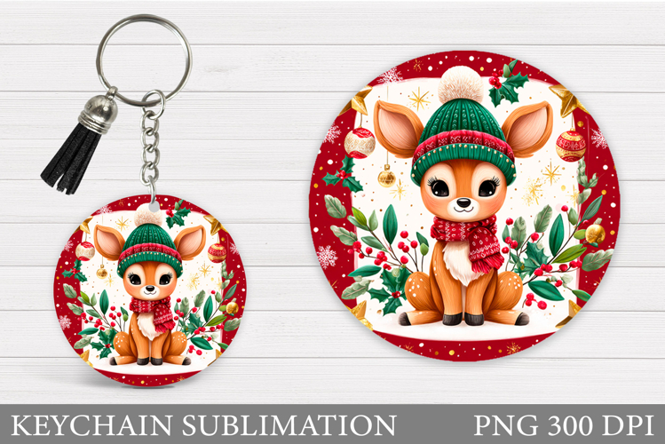 Cute Deer Keychain Design. Christmas Keychain Sublimation