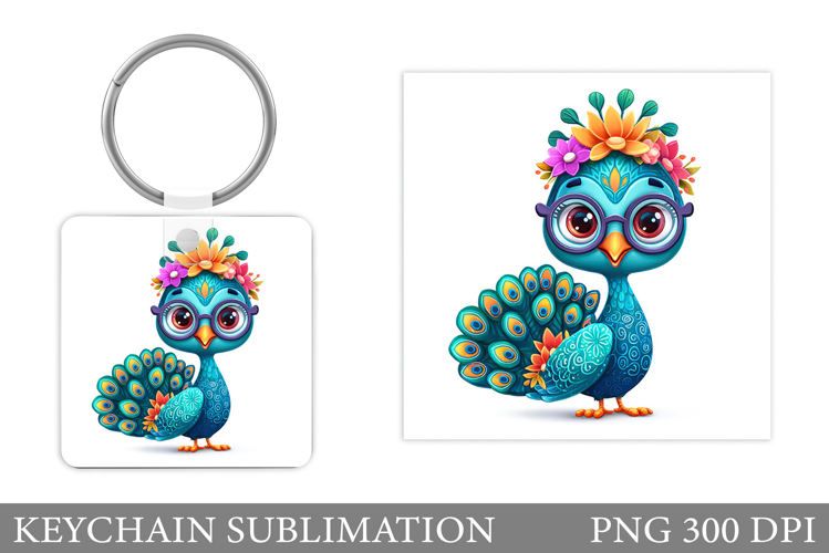Peacock Keychain Design. Cute Peacock Sublimation