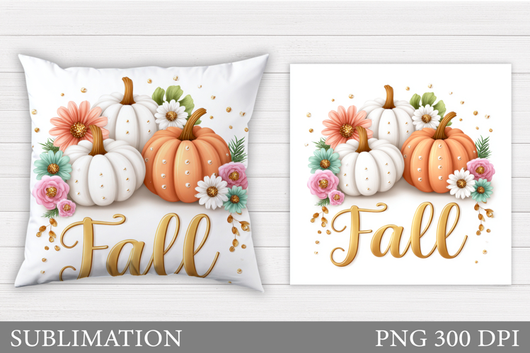 Pumpkin Pillow Design. Pumpkin Flowers Pillow Sublimation