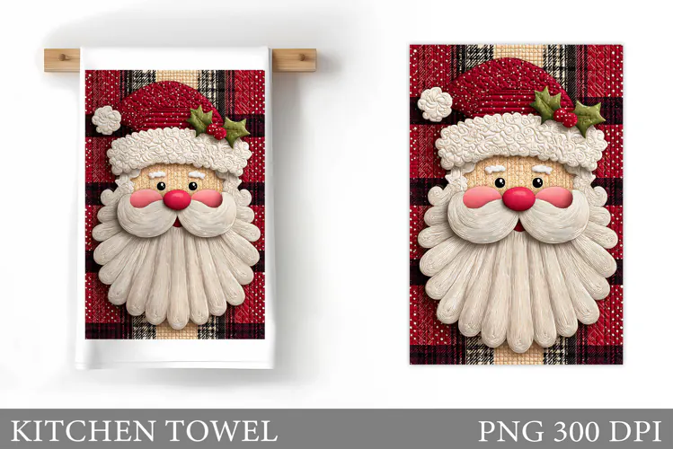 Santa Claus Kitchen Towel Design. Christmas Kitchen Towel