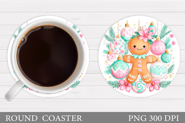 Gingerbread Coaster Design. Christmas Round Coaster Design example image 1