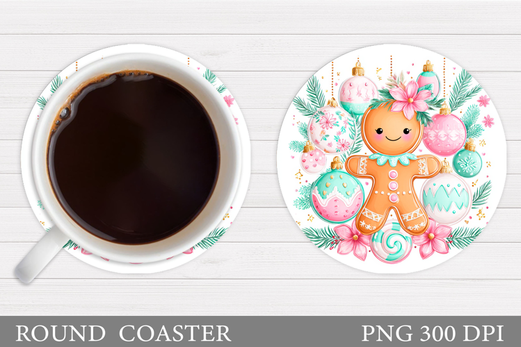 Gingerbread Coaster Design. Christmas Round Coaster Design