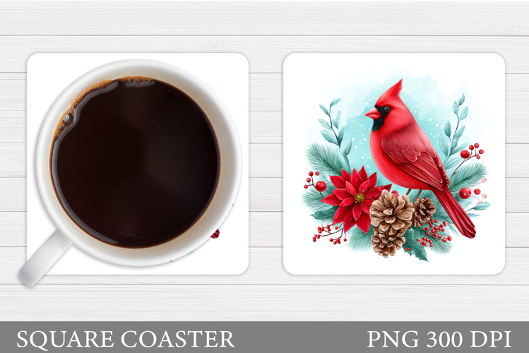 Cardinal Coaster Sublimation. Christmas Coaster Design