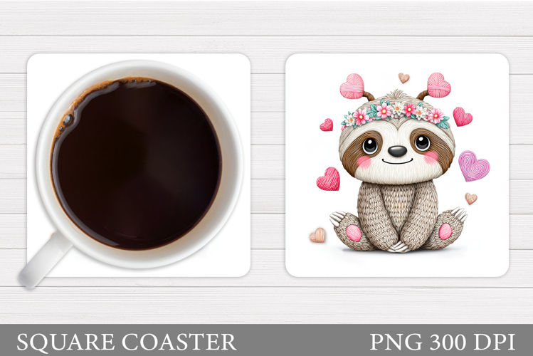 Cute Sloth Coaster Design. Valentines Sloth Coaster