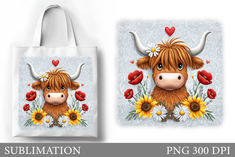 Summer Cow Tote Bag Design. Cute Cow Sublimation