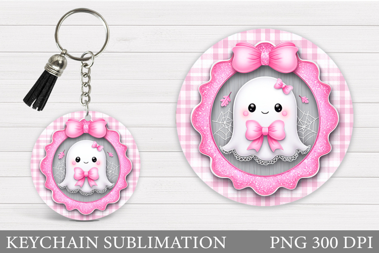 Cute Ghost Keychain Design. Halloween Keychain Sublimation