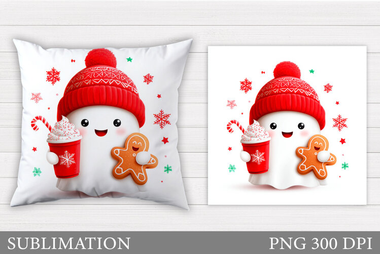 Christmas Ghost Pillow Design. Christmas Pillow Sublimation example image 1