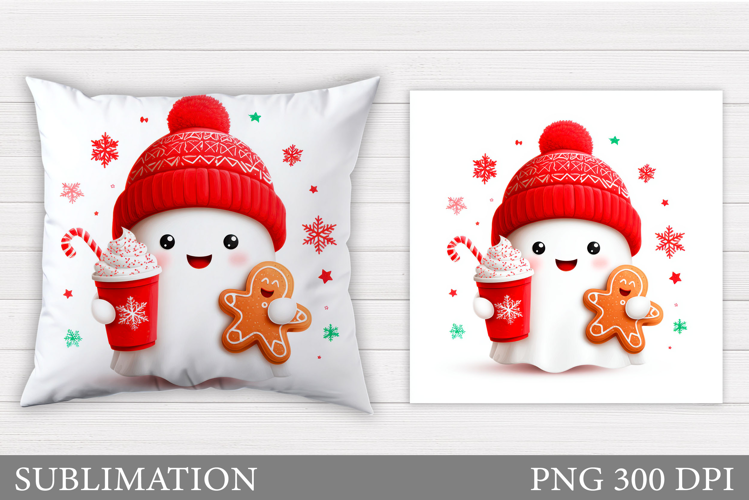 Christmas Ghost Pillow Design. Christmas Pillow Sublimation