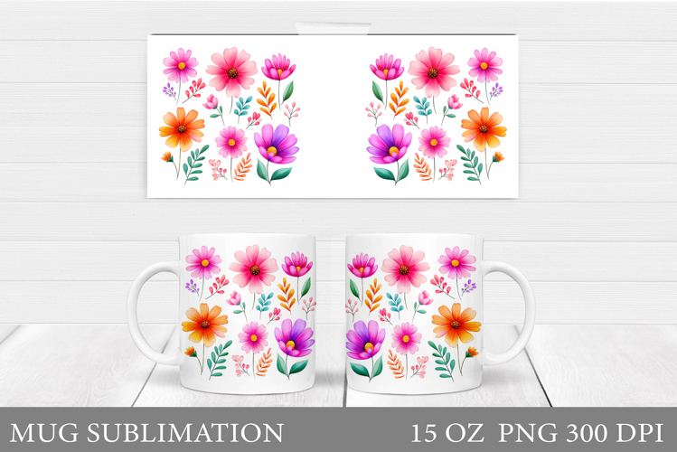 Wildflowers Mug Sublimation. Flowers Mug Wrap Design example image 1