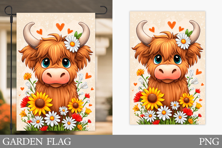 Highland Cow Garden Flag. Cute Cow Garden Flag Design