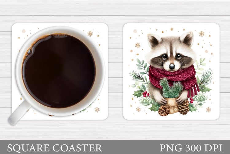 Christmas Raccoon Coaster. Christmas Coaster Sublimation