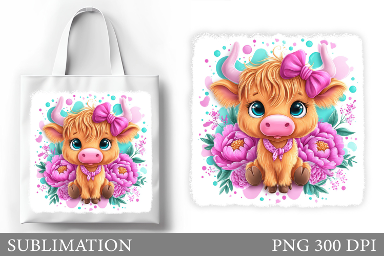 Cute Cow Tote Bag Sublimation. Cow Flowers Sublimation