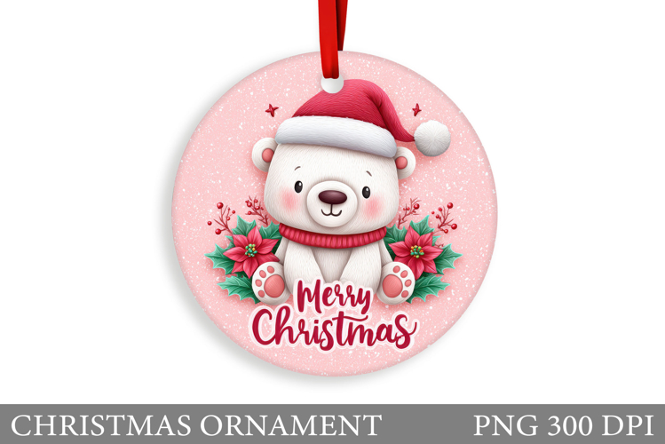 Polar Bear Christmas Ornament. Christmas Bear Sublimation