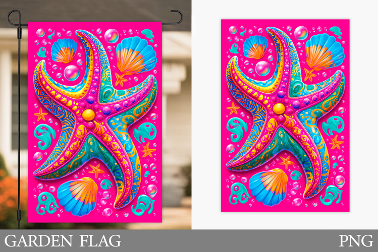Starfish Garden Flag Design. Sea Garden Flag Sublimation