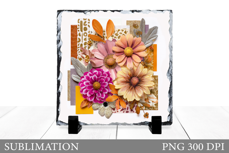 Flowers Square Sublimation. Floral Slate Sublimation