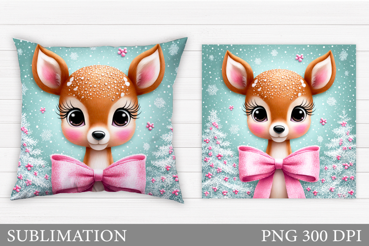 Christmas Deer Pillow Design. Christmas Pillow Sublimation