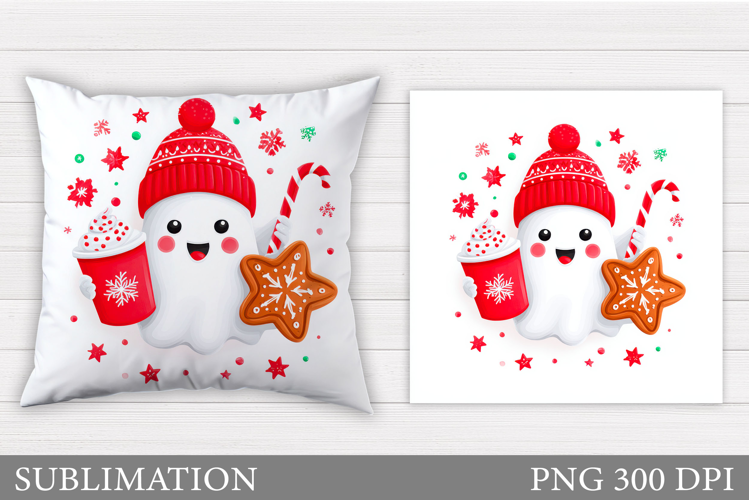 Christmas Ghost Pillow Design. Christmas Pillow Sublimation