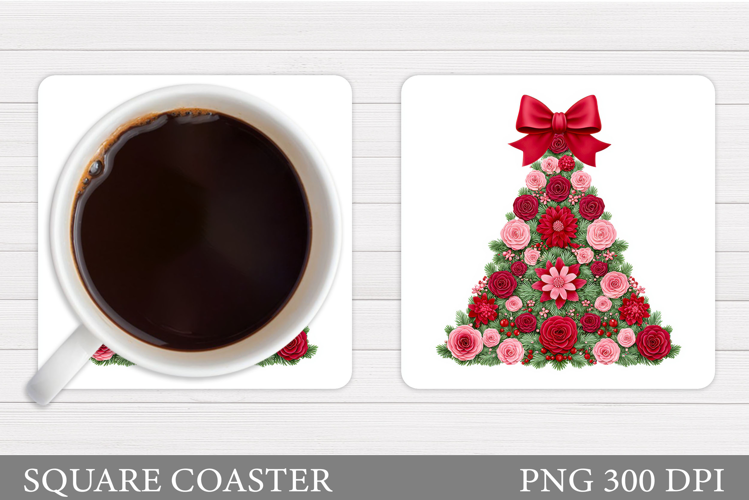 Floral Christmas Tree Coaster. Christmas Coaster Sublimation