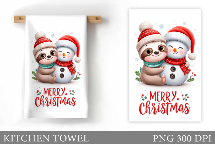 Cute Sloth Kitchen Towel. Snowman Kitchen Towel Design