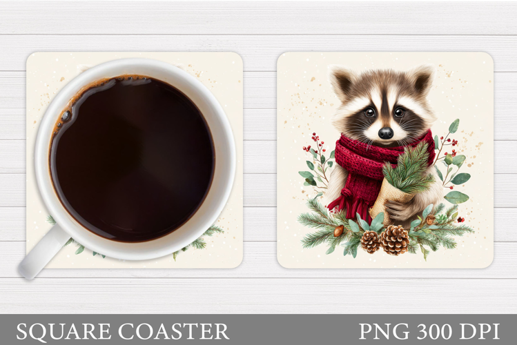 Christmas Raccoon Coaster. Christmas Coaster Sublimation