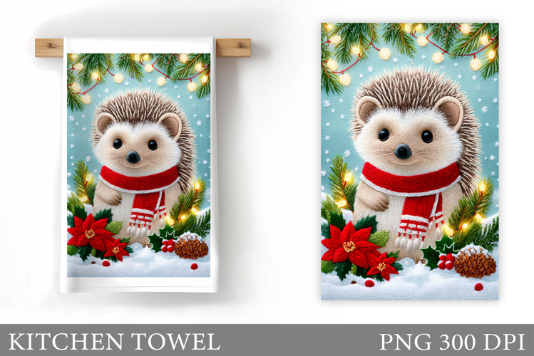 Cute Hedgehog Kitchen Towel. Christmas Kitchen Towel Design
