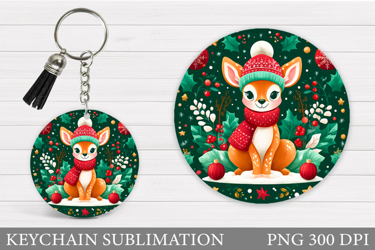 Cute Deer Keychain Design. Christmas Keychain Sublimation