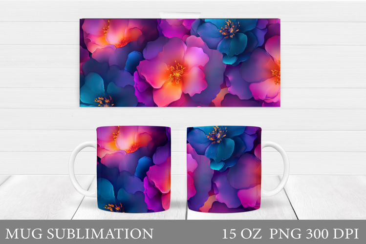 Flowers Mug Sublimation. Floral Mug Wrap Design