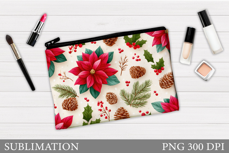 Poinsettia Cosmetics Bag Design. Christmas Makeup Bag Design