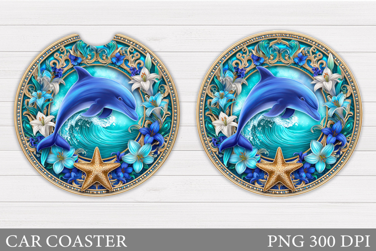 Dolphin Car Coaster Design. Sea Car Coaster Sublimation