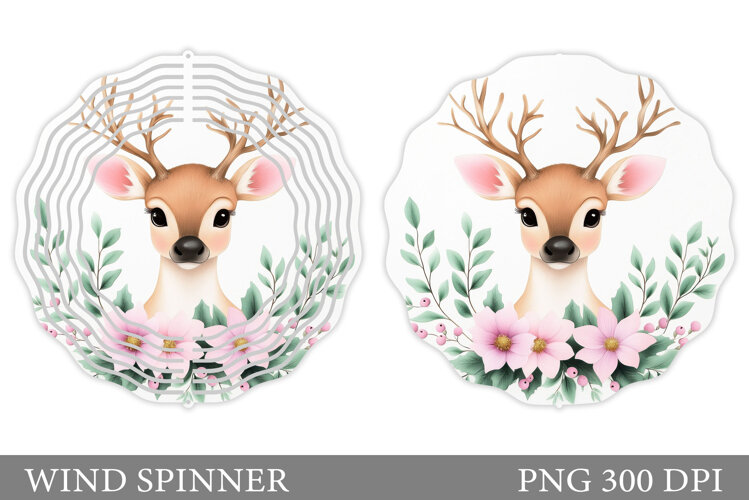 Cute Deer Wind Spinner. Deer Flowers Wind Spinner Design example image 1
