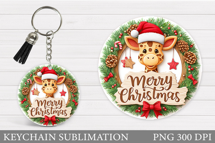 Christmas Giraffe Keychain. Christmas Keychain Sublimation