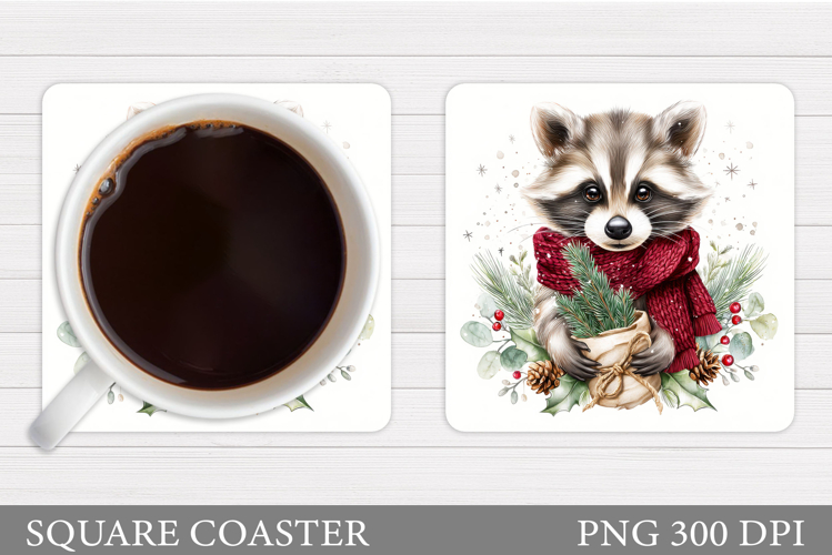 Christmas Raccoon Coaster. Christmas Coaster Sublimation