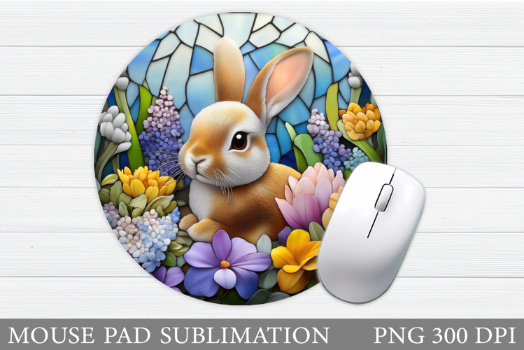 Cute Bunny Mouse Pad. Bunny Flowers Mouse Pad Sublimation