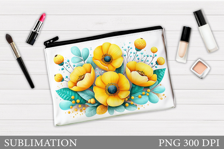 Flowers Makeup Bag Design. Floral Makeup Pouch Sublimation