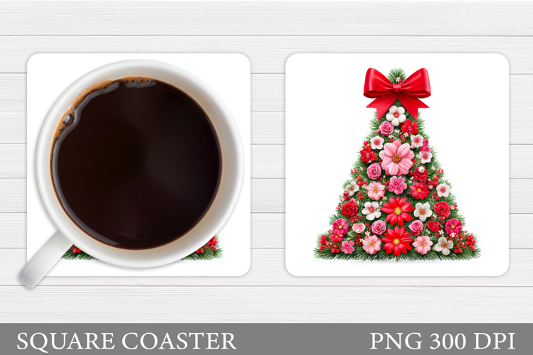 Floral Christmas Tree Coaster. Christmas Coaster Design