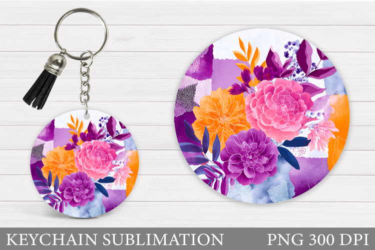 Flowers Keychain Design. Floral Keychain Sublimation