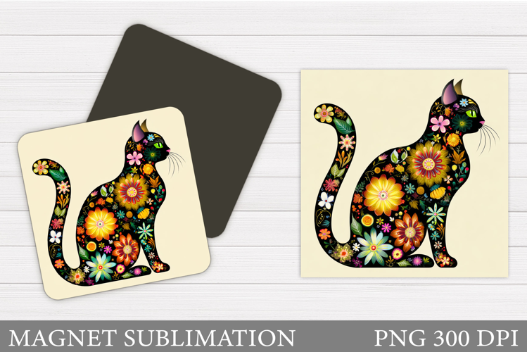 Floral Cat Magnet Sublimation. Cat Magnet Design