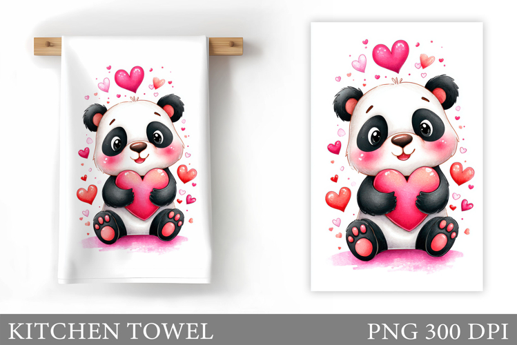 Valentines Panda Kitchen Towel. Valentines Kitchen Towel