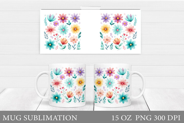 Flowers Mug Sublimation. Floral Mug Wrap Design example image 1